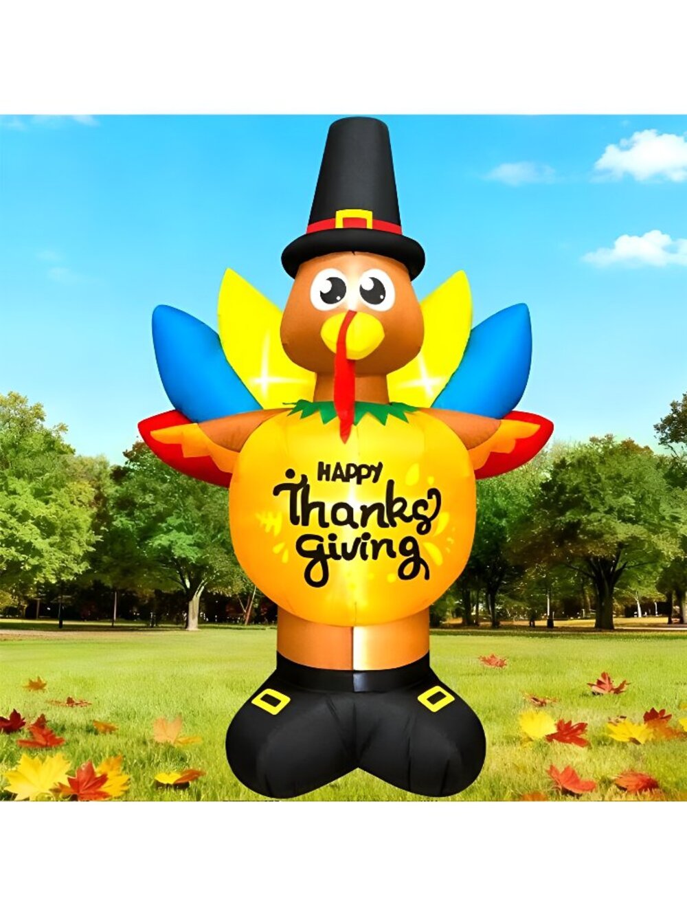 8FT Thanksgiving Inflatables Decorations Blow Up Turkey Pumpkin with LED Lights